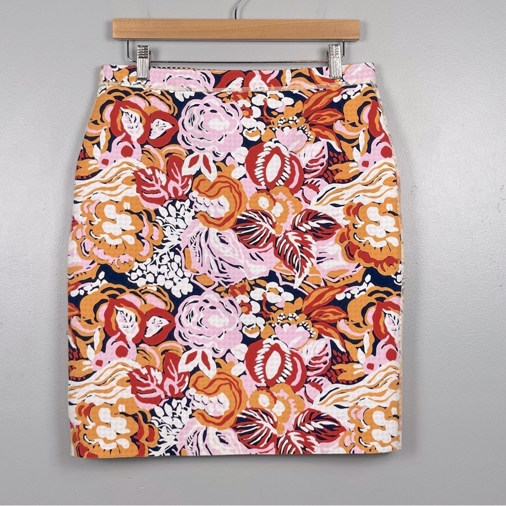 Floral Print Pencil Skirt in Pink & Orange